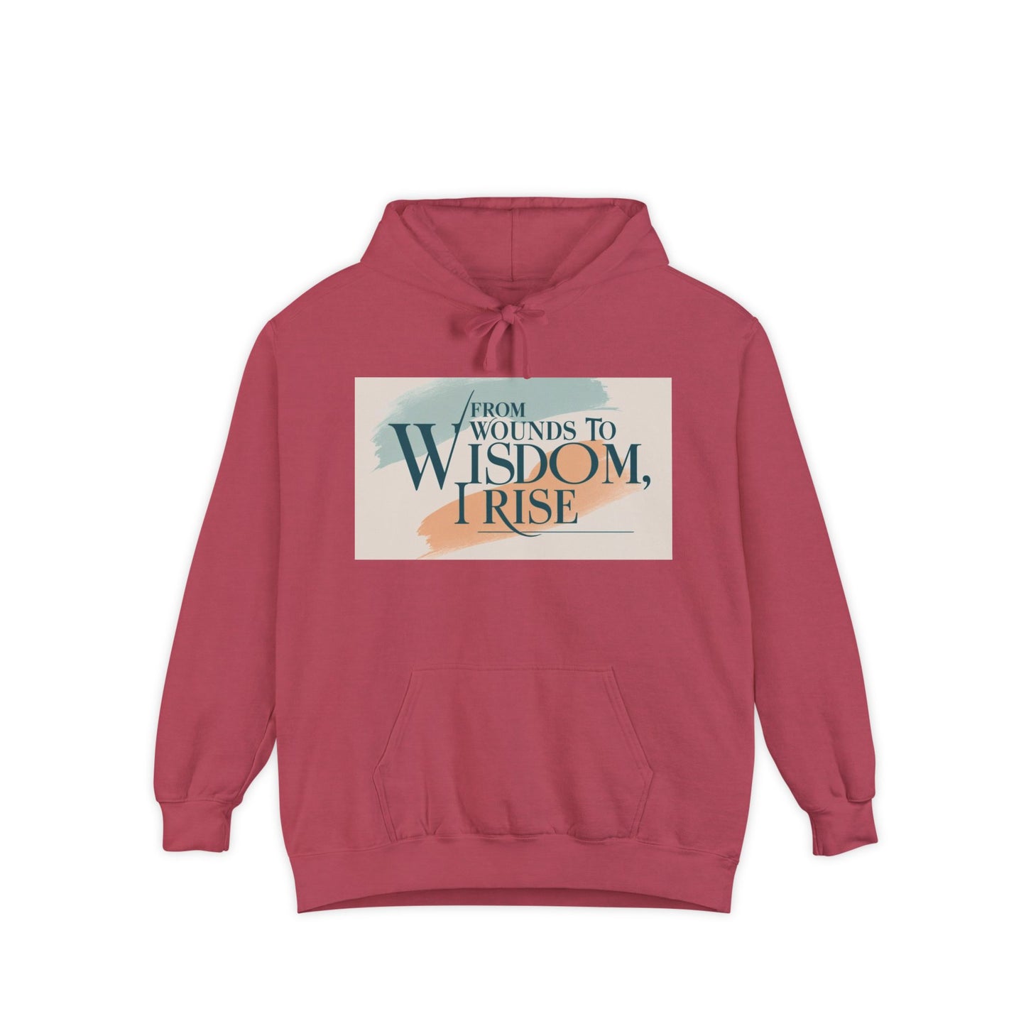 From Wounds To Wisdom I Rise-Unisex Garment-Dyed Hoodie, unisex hoodie with vintage garment-dye effect